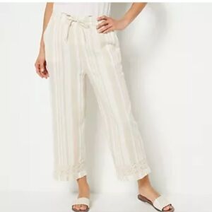 DENIM & Co. NATURALS REGULAR LINEN CROP PANTS NEW SIZE 5X STONE KHAKI COLOR